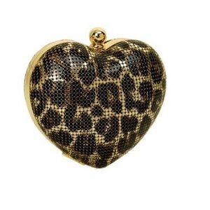 Whiting & Davis Heart Mesh Leopard MINAUDIERE Evening Bag